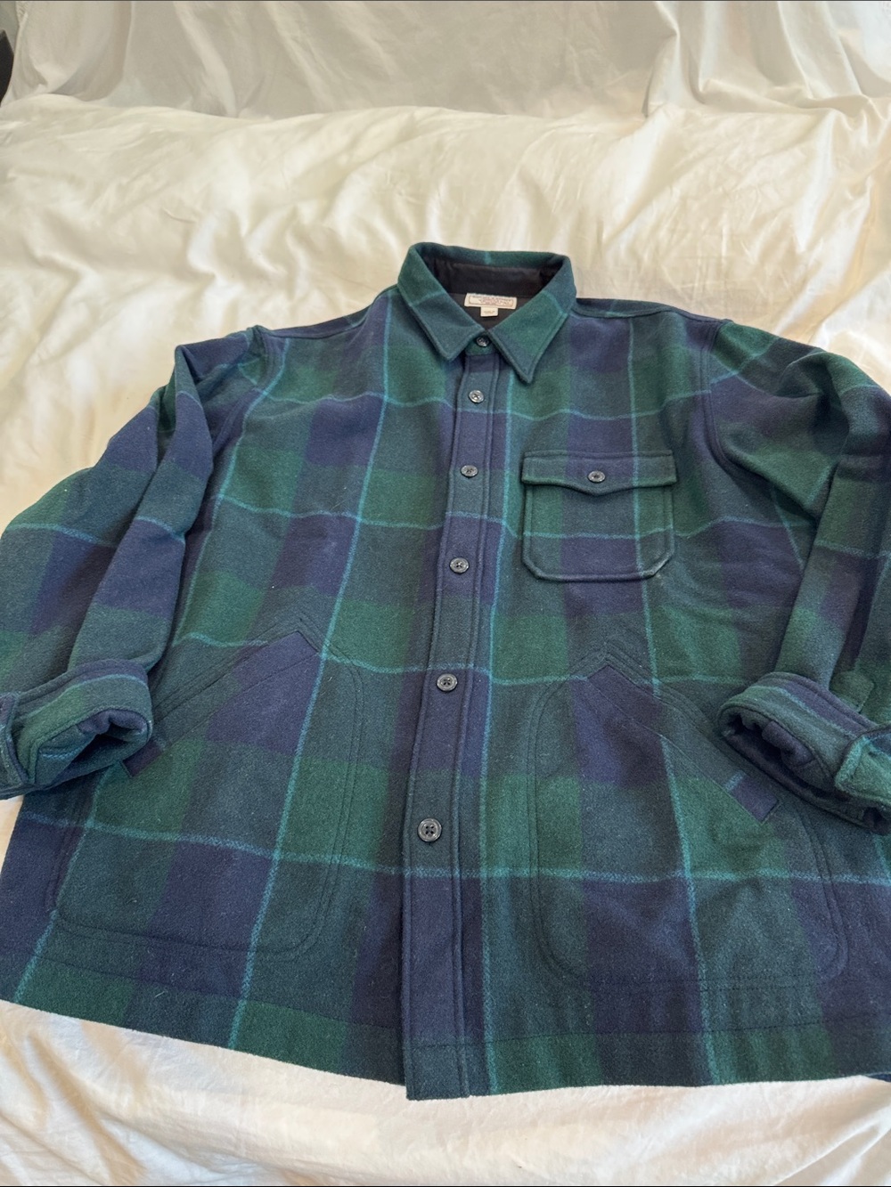 Wallace & Barnes Men's Green & Navy Plaid Button-Up Shirt Jacket